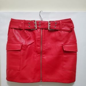 Red Skirt Leather Imitation